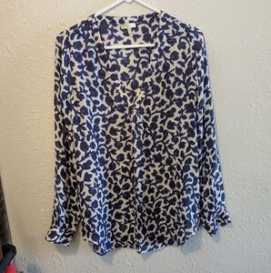 Joie 100% Silk Blue Vine Floral V Neck Blouse Size M